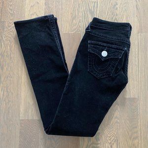 TRUE RELIGION WOMENS BLACK VELVET JEANS SZ 26